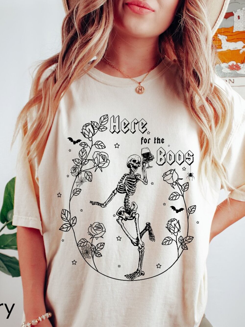 NEW Here for the Boos Funny Skeleton Halloween Graphic Tee Shirt